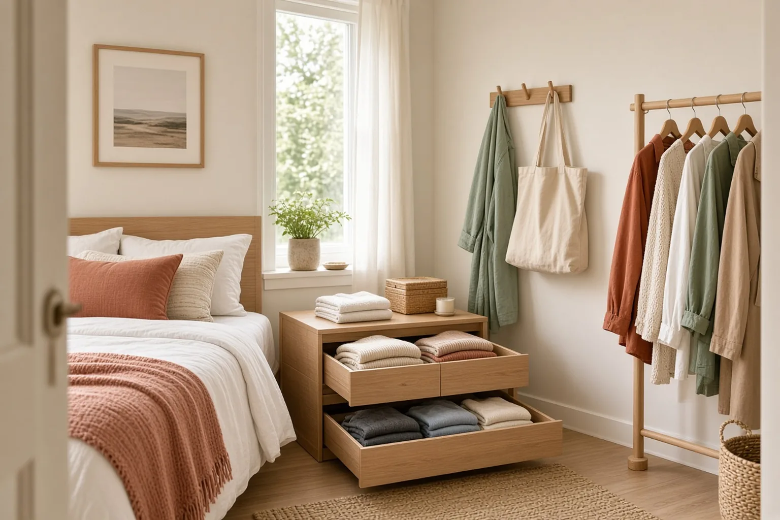 How to Organize Clothes in a Tiny Bedroom