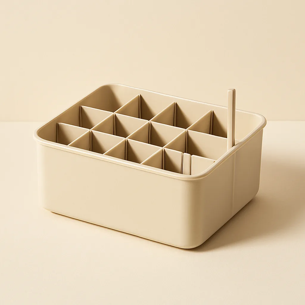 Divided storage box with adjustable compartments – illustrative image, see the listing on Amazon for actual photos