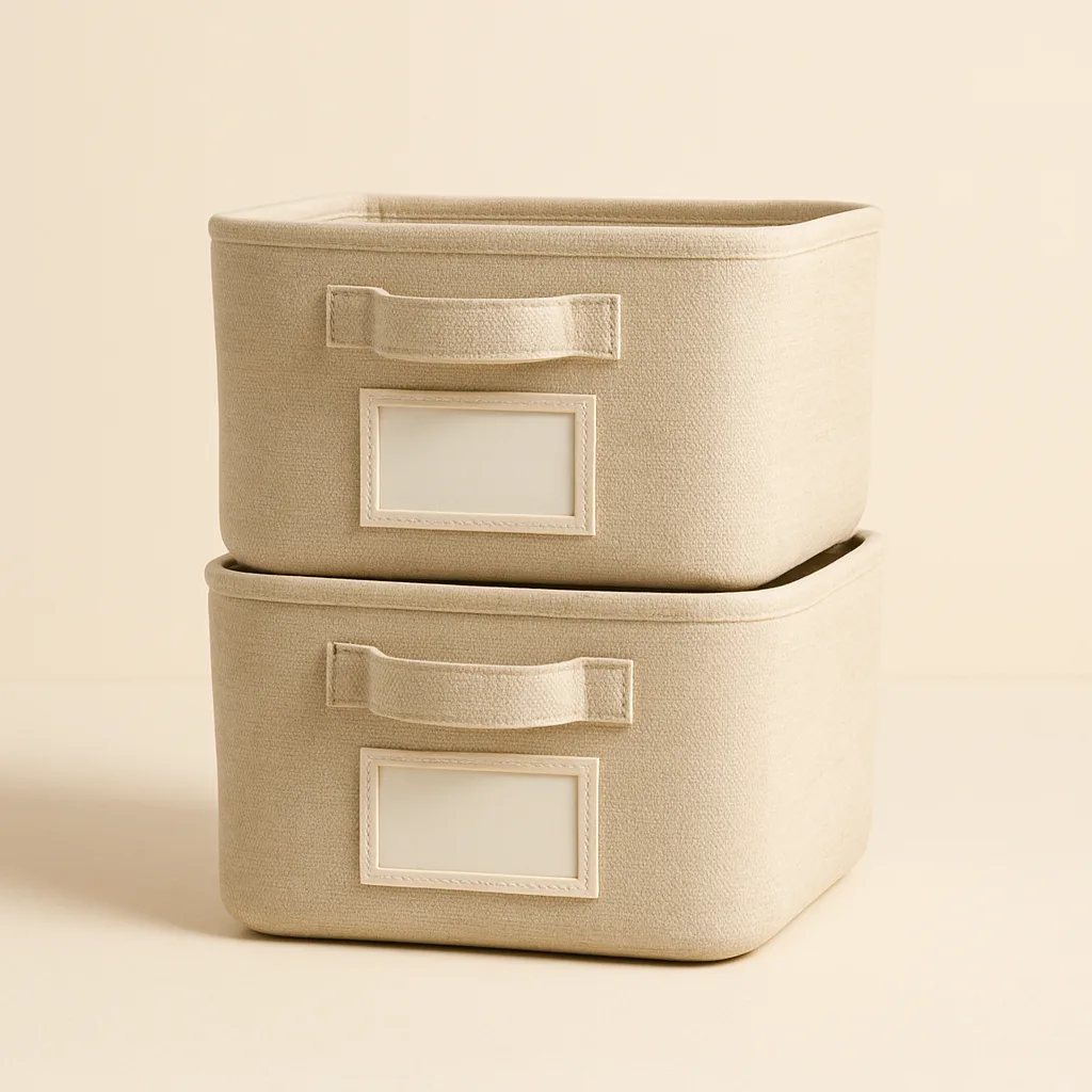 Fabric storage bins with labels – illustrative image, see the listing on Amazon for actual photos