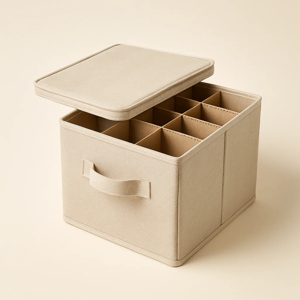Ornament storage box with adjustable dividers – illustrative image, see the listing on Amazon for actual photos