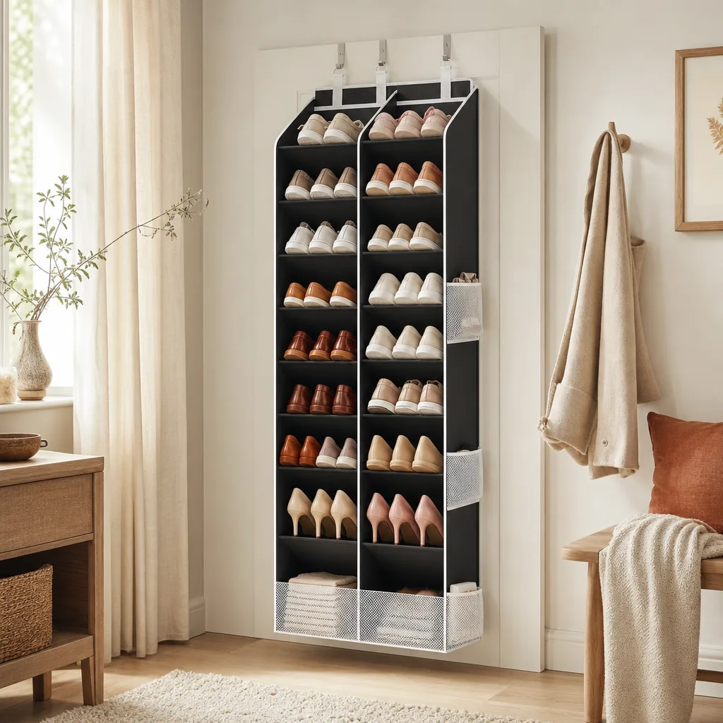 Over-the-door organizer with clear pockets – illustrative image, see the listing on Amazon for actual photos