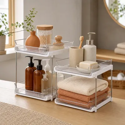 Delamu 2-Tier Multi-Purpose Bathroom Under Sink… – illustrative image, see the listing on Amazon for actual photos