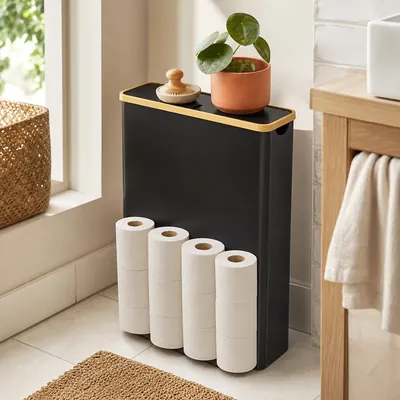 Narrow toilet paper and towel tower – illustrative image, see the listing on Amazon for actual photos