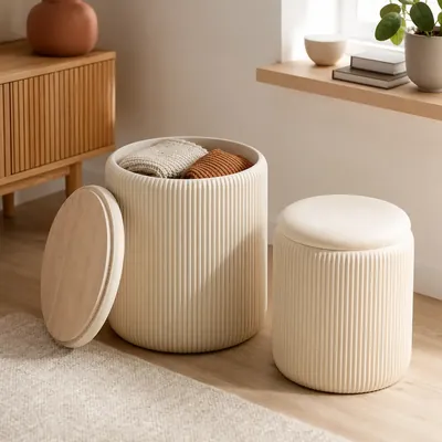 Round storage ottomans – illustrative image, see the listing on Amazon for actual photos