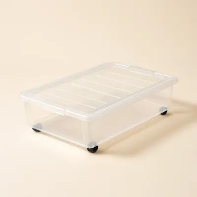 Under-bed rolling storage bins with lids