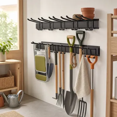 Wall-mounted racks and individual hooks – illustrative image, see the listing on Amazon for actual photos