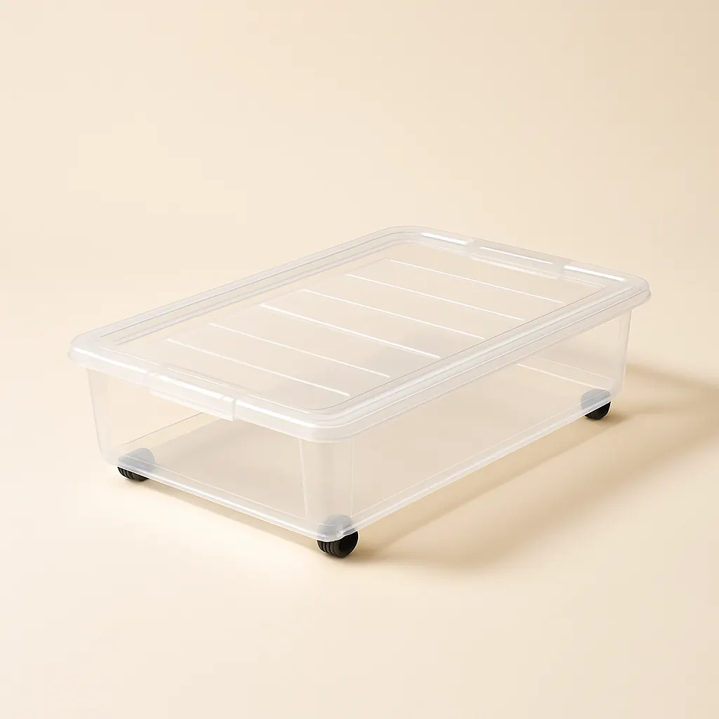 Under-bed rolling storage bins with lids