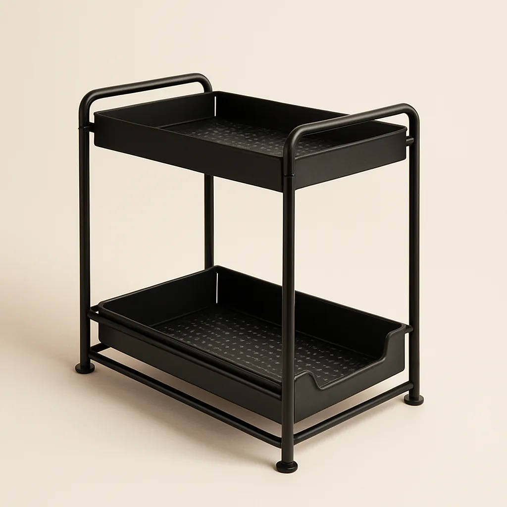 Two-tier sliding under-sink organizer – illustrative image, see the listing on Amazon for actual photos