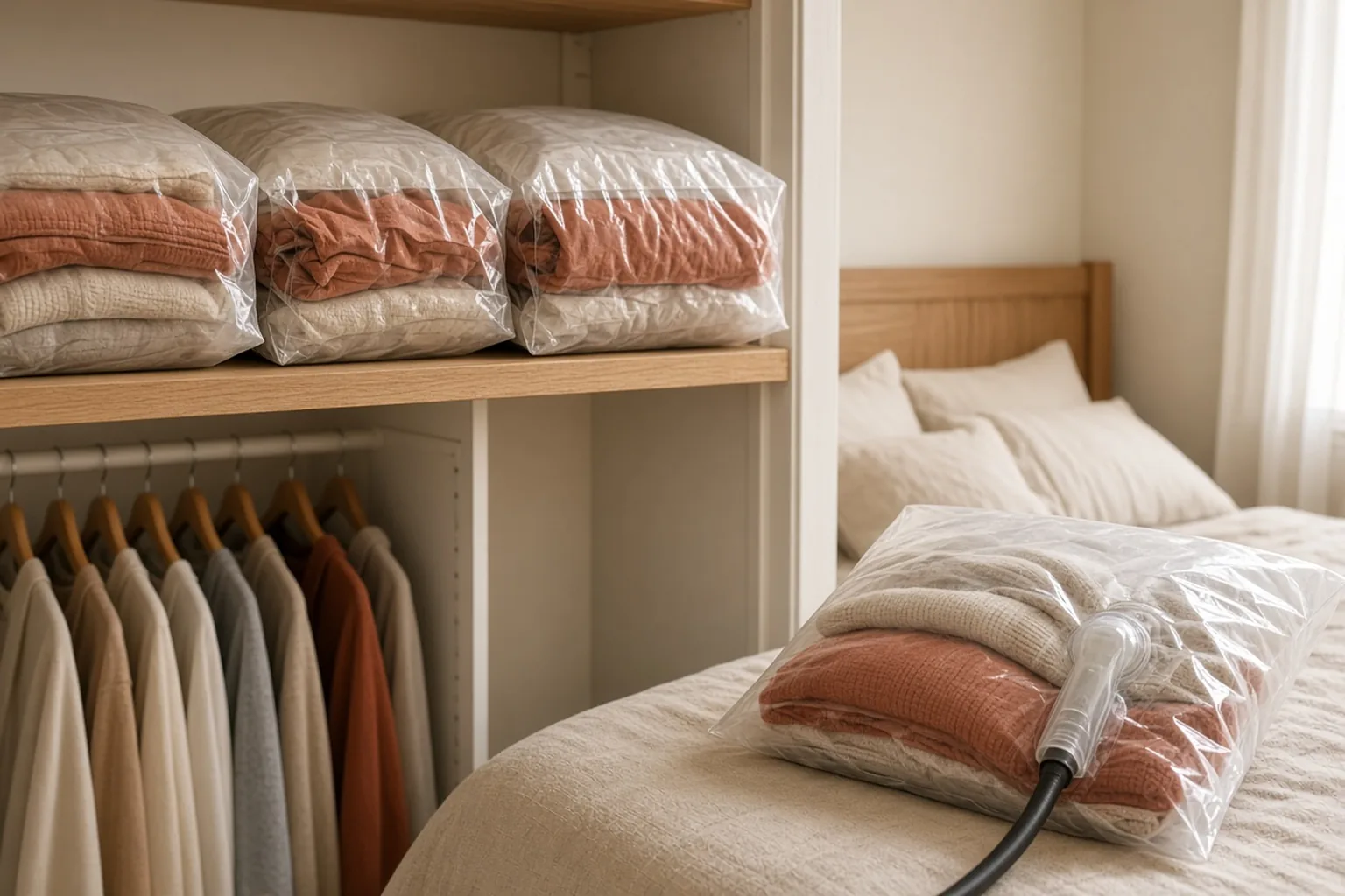How to Store Off-Season Clothes to Save Closet Space: Vacuum Storage Bags Guide – example of the finished setup