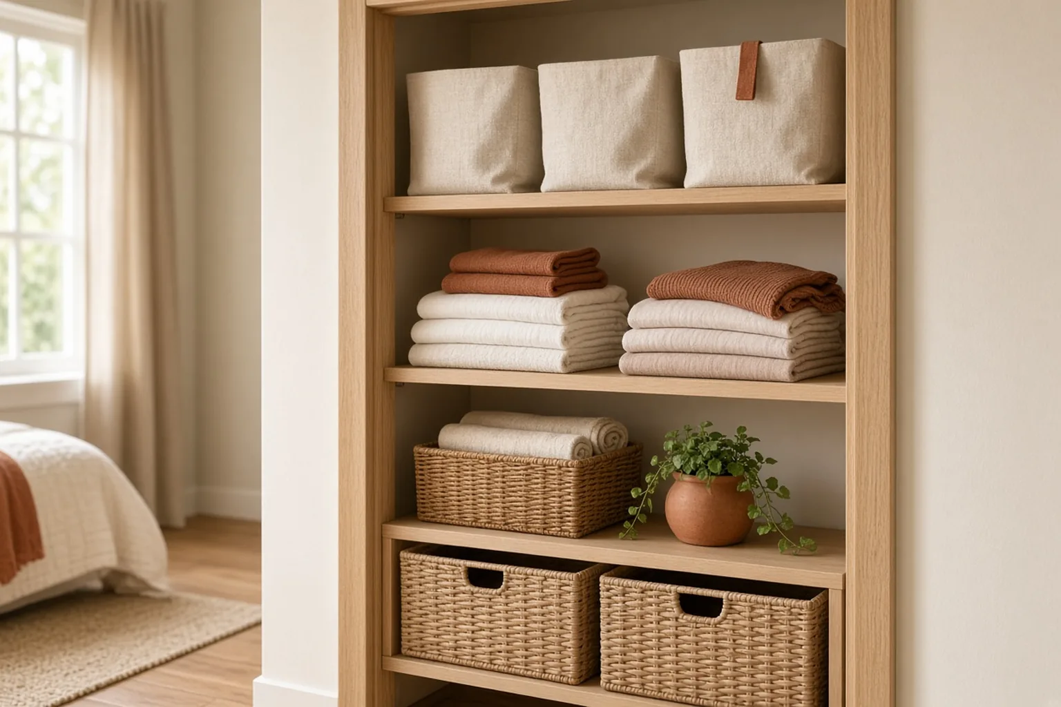 Linen Closet Organization for a Small Home – example of the finished setup