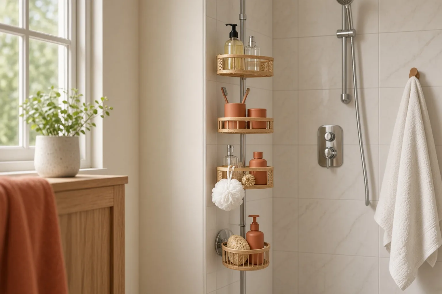 Shower Caddy Types Compared: Tension Pole vs Suction vs Hanging – example of the finished setup