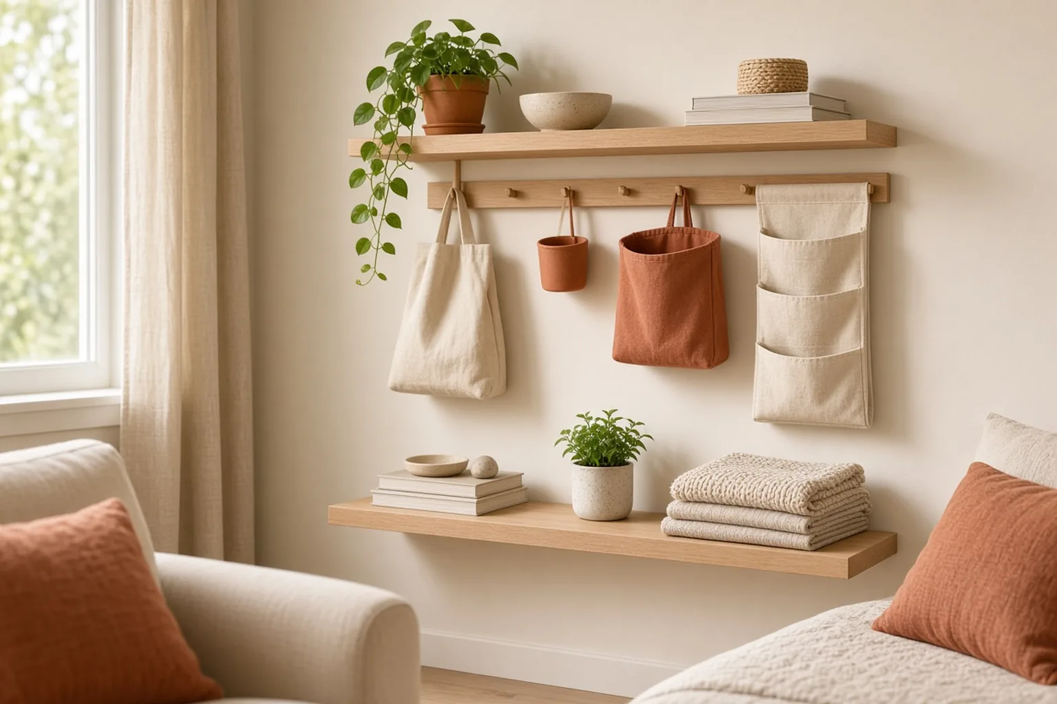 Wall-Mounted Storage Ideas for Renters (No-Drill Options) – example of the finished setup