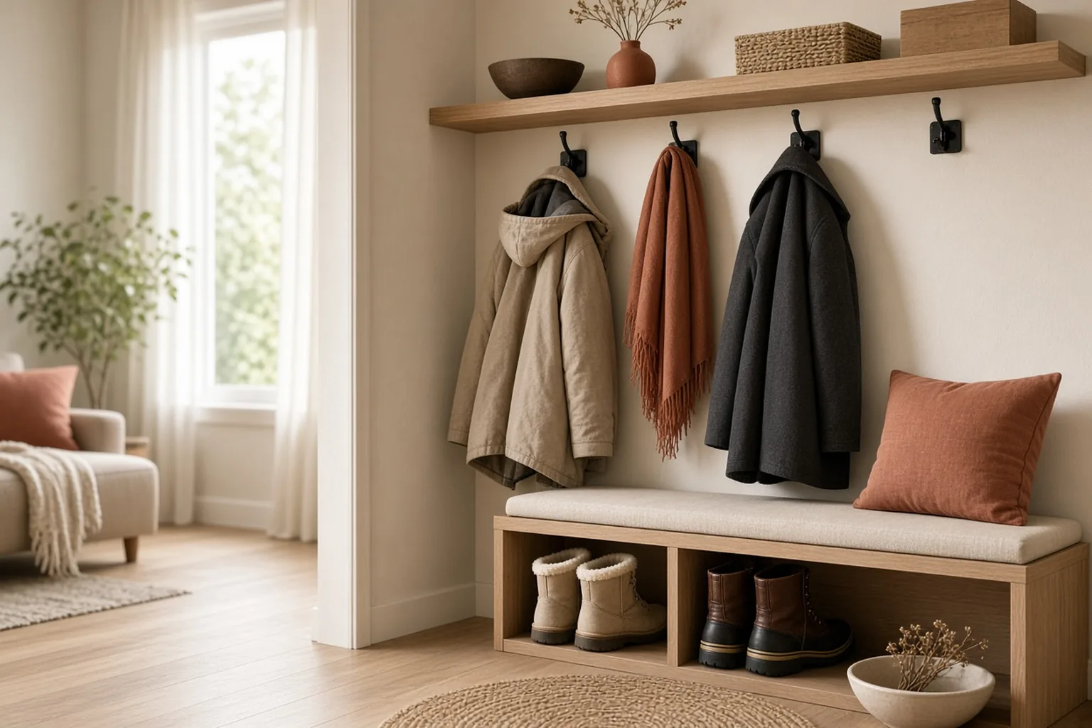 Winter Coat and Boot Storage for a Small Entryway – example of the finished setup
